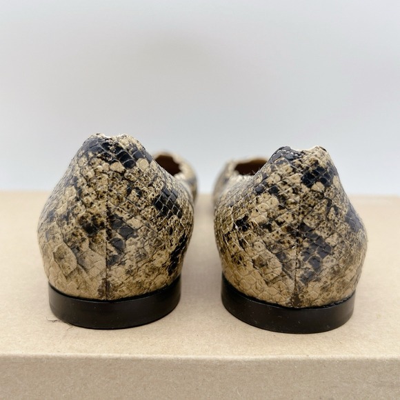 Chloe Lauren Scalloped Ballet Shoes Flats Dark Greige Snakeskin Leather US 35.5